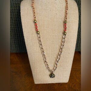 American Eagle Outfitters Gold and Red Beaded Necklace